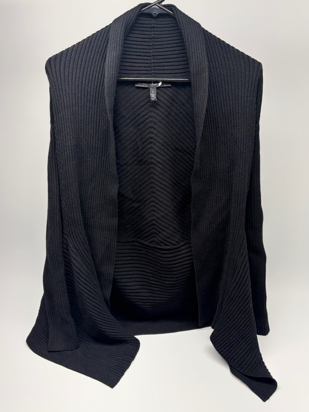 White House Black Market Waterfall Cardigan Black Open Front Chevron S